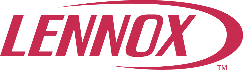 A red and white logo for lennox on a white background