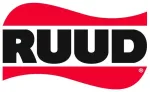 A red and black logo for a company called ruud