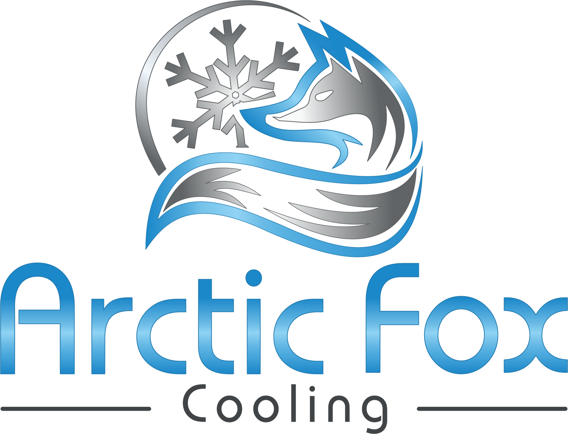 The logo for arctic fox cooling shows a fox and a snowflake.