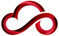 Abstract red ribbon-like logo forming a looping cloud shape on a white background