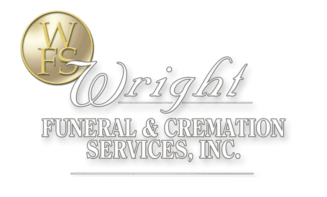 Wright Funeral & Cremation Services, Inc. logo with gold emblem and script text.