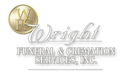 Wright Funeral & Cremation Services, Inc. logo with gold emblem and script text.