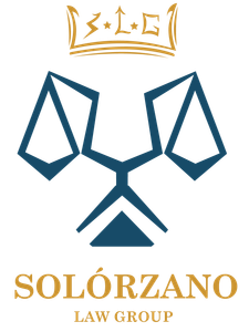 A logo for solorzano law group with a crown on top