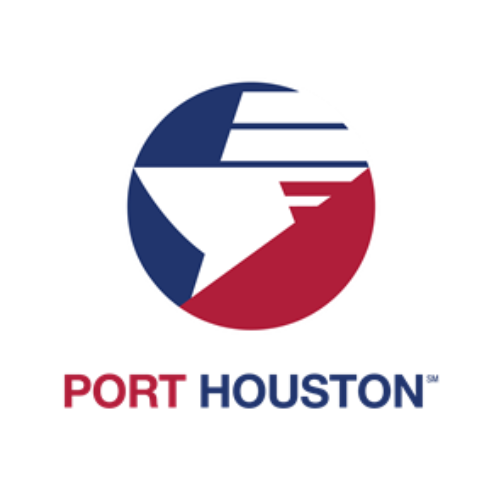 A red white and blue logo for port houston