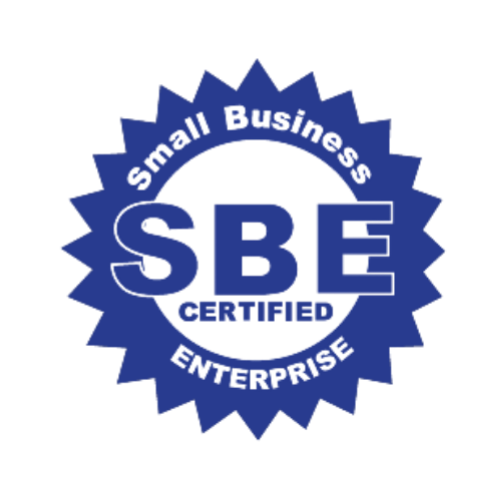 A small business enterprise certified logo on a white background