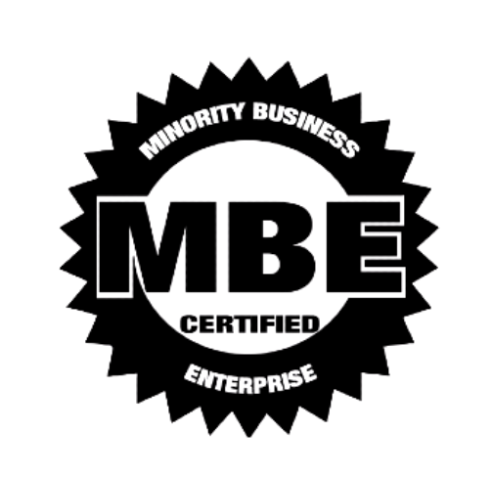 A black and white logo for minority business enterprise