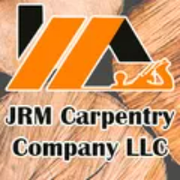 Logo for JRM Carpentry Company LLC, featuring an orange house shape, a wood plane, and the company name.