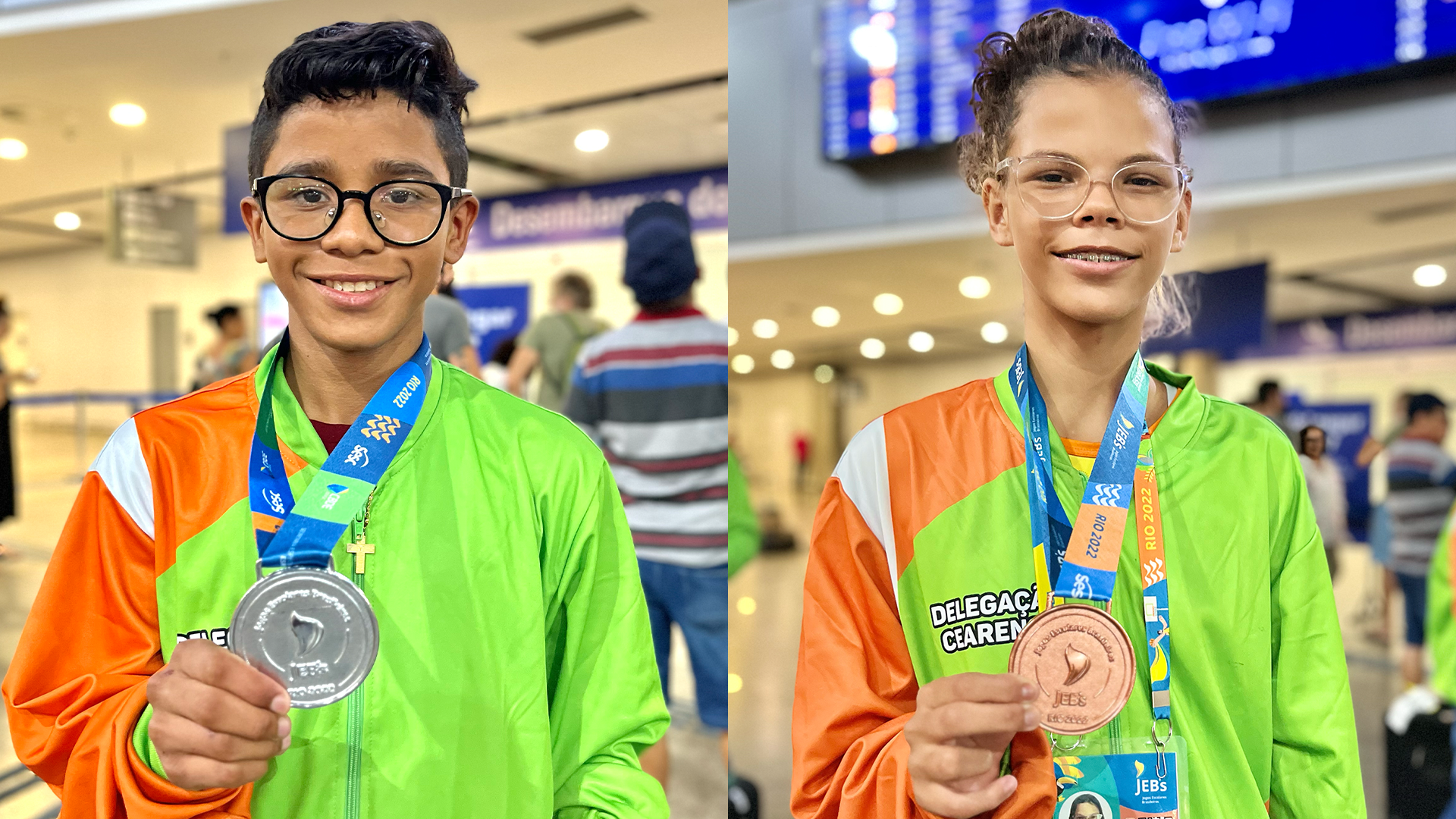 À esquerda, Marlon Gomes, medalhista de prata. À direita, Maria Clara Gomes, medalhista de bronze. | Foto: Nicolas Nobre/IAR