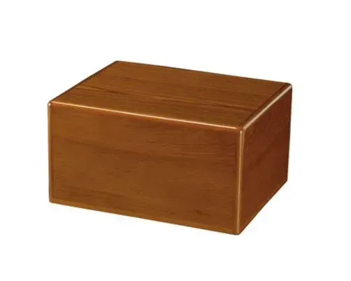 Wooden rectangular box with a smooth polished finish and hinged lid