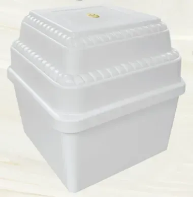 White foam takeout container with a closed lid on a light background
