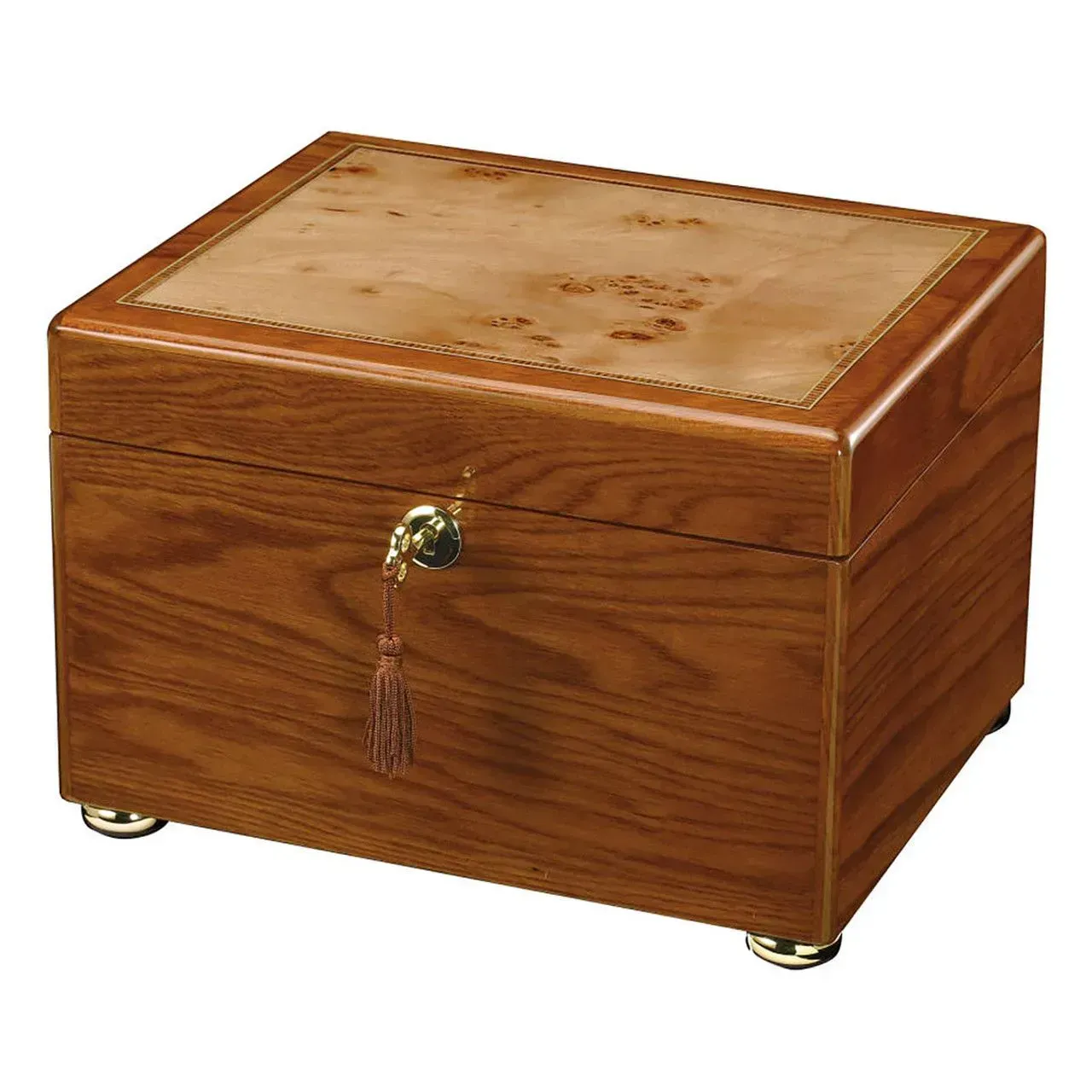 Wooden jewelry box with brass latch and small feet