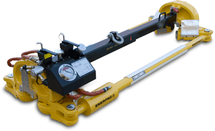 https://www.enerpac.com/en-gb/rail-pullers/rail-stressor/RP70A Enerpac RP120BP hydraulic rail puller in use on railway track