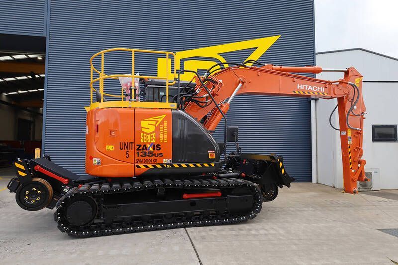 Harrybilt Engineering & Hitachi Construction Machinery Australia holding stock rail machines S Series Track Excavators
