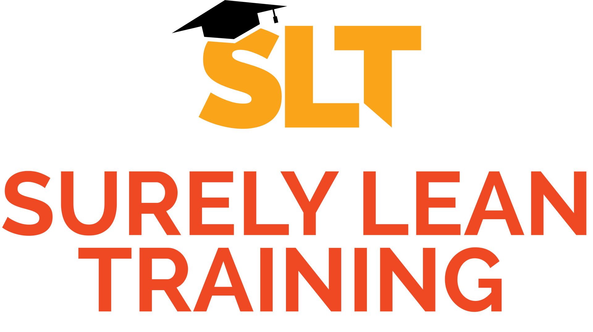The logo for slt surely lean training has a graduation cap on it.