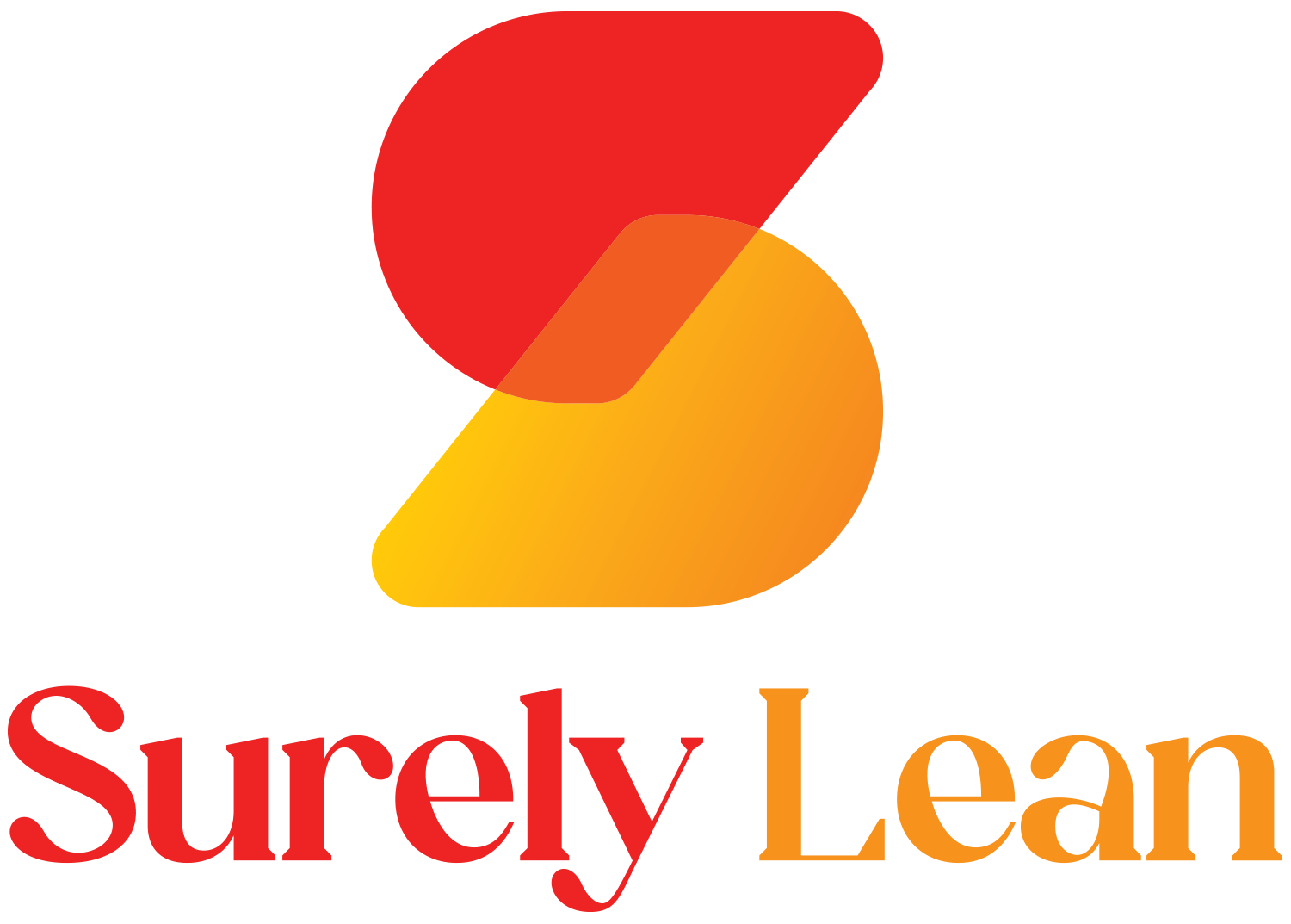 Logo for Surely Lean, featuring a stylized "S" shape in overlapping red and orange, with the name "Surely Lean".