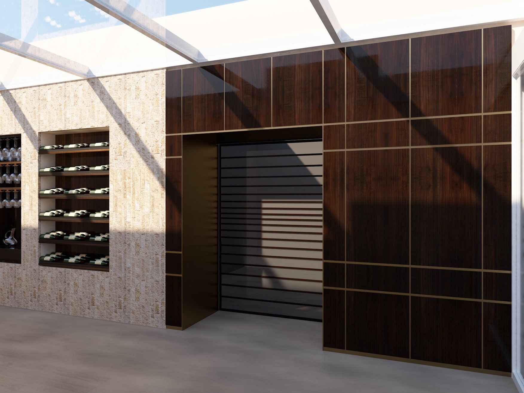 Rendering di un edificio con porta del garage