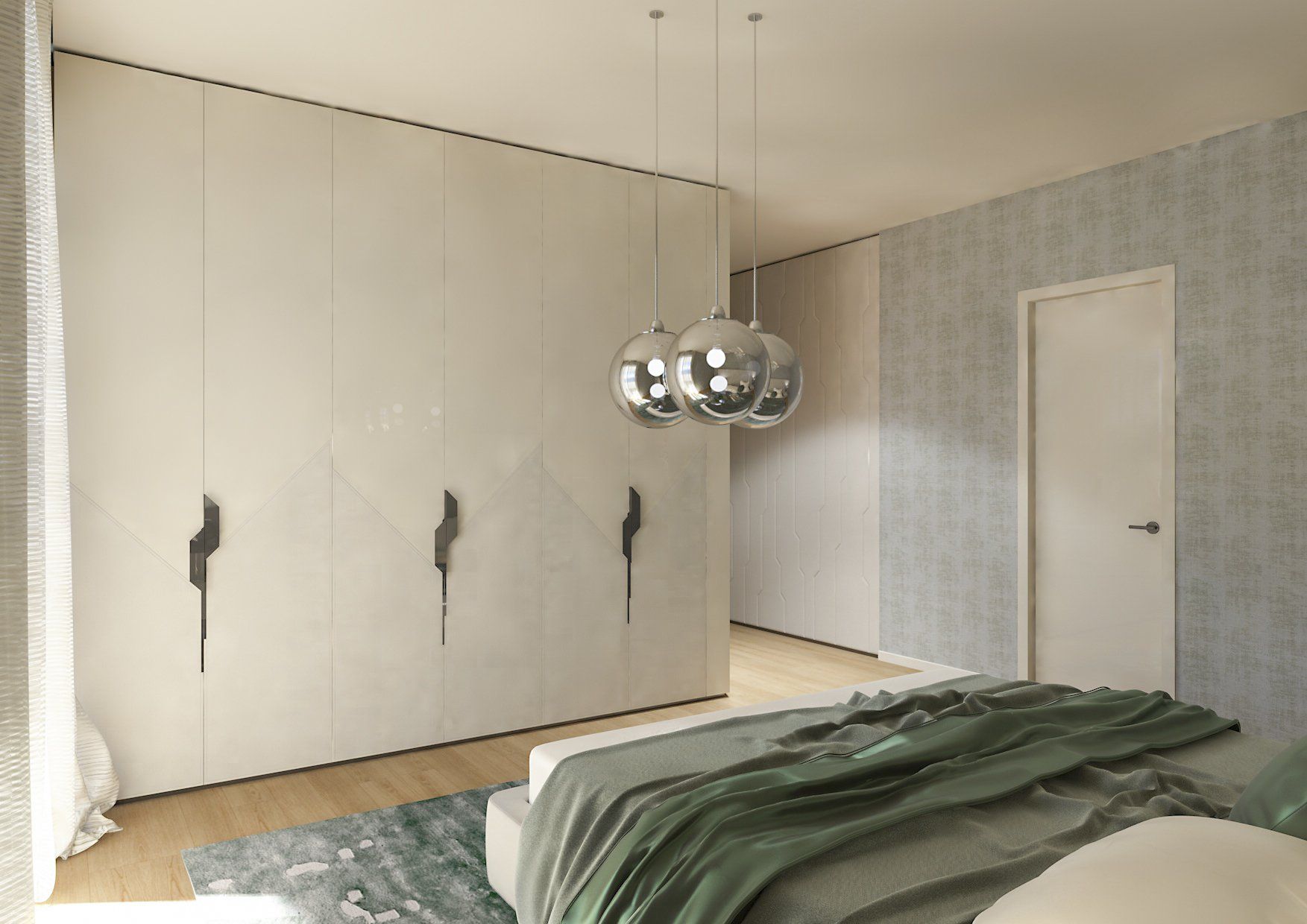 Una camera da letto con un letto e un ampio armadio