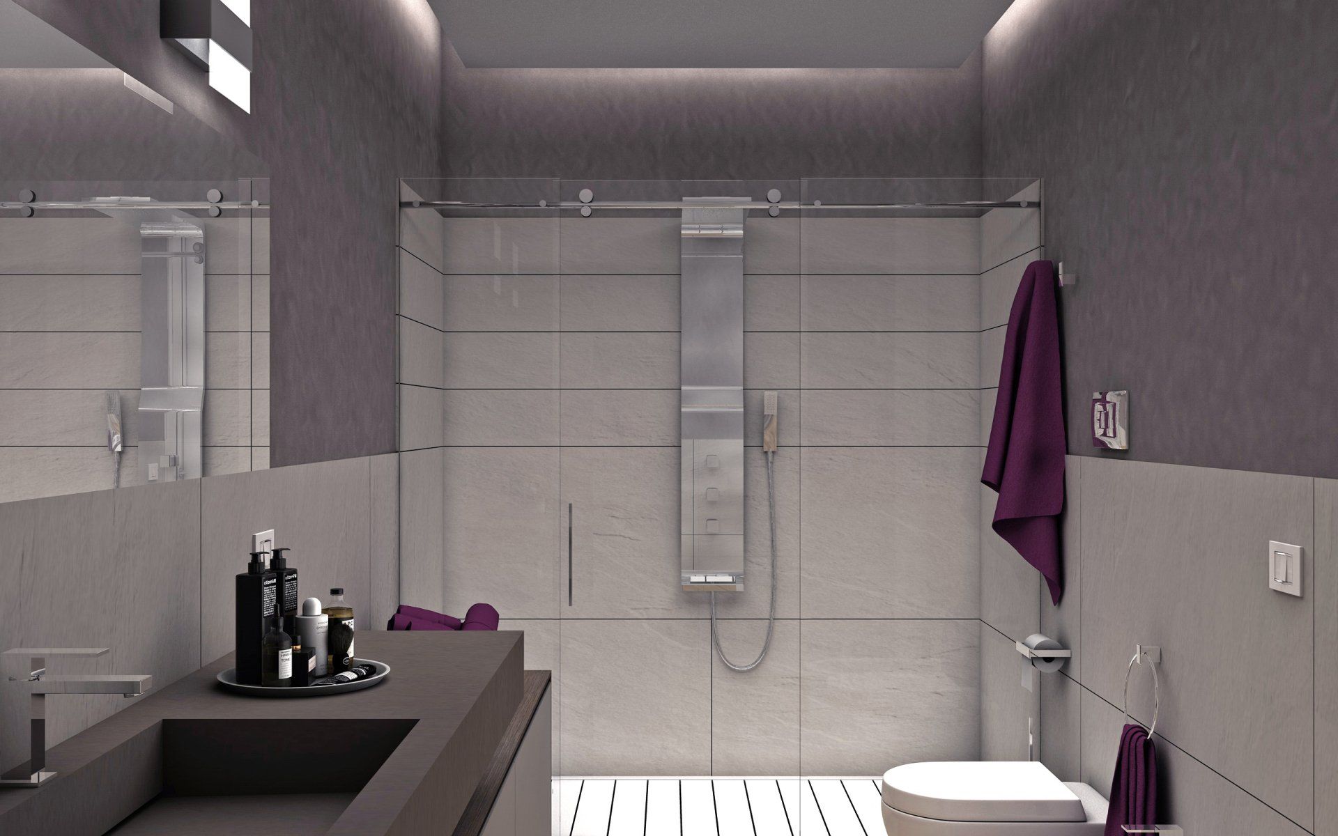 Un bagno con wc, lavandino e doccia