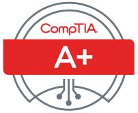 A red circle with the words comptia a+ on it.