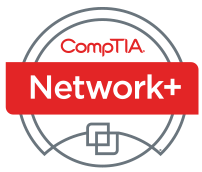 The comptia network + logo is a red circle with a square in the middle.