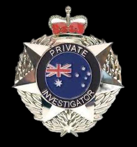 A badge for a private investigator with a crown on top.