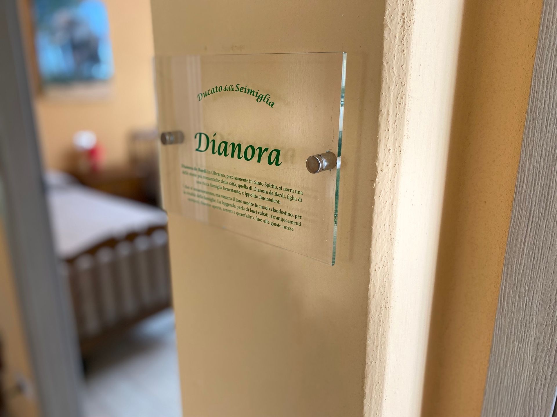 A door with a sign above that says 'dianora'.