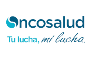 Un logo azul y blanco para oncosalud tu lucha mi lucha