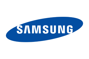 Un logotipo de Samsung azul sobre un fondo blanco.