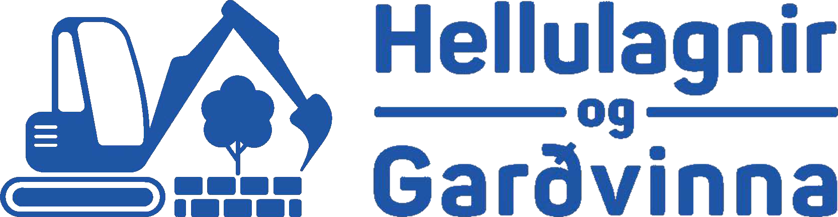 Logo with blue excavator, tree, and text: 