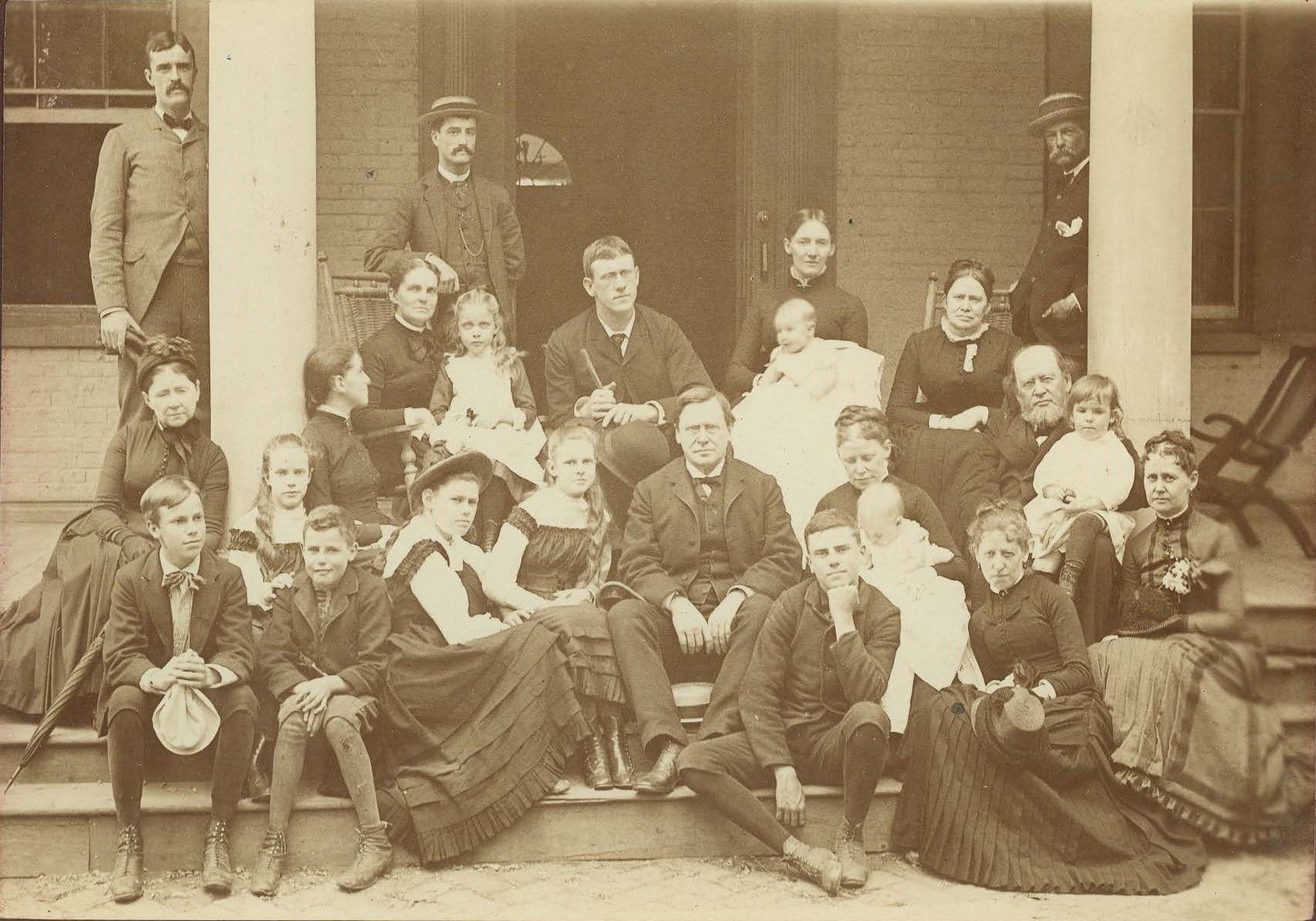 Samuel Witham, Sarah Hodge Stockton, and family on the front porch of Morven, c. 1883. Courtesy of Special Collections, Princeton Theological Seminary.
