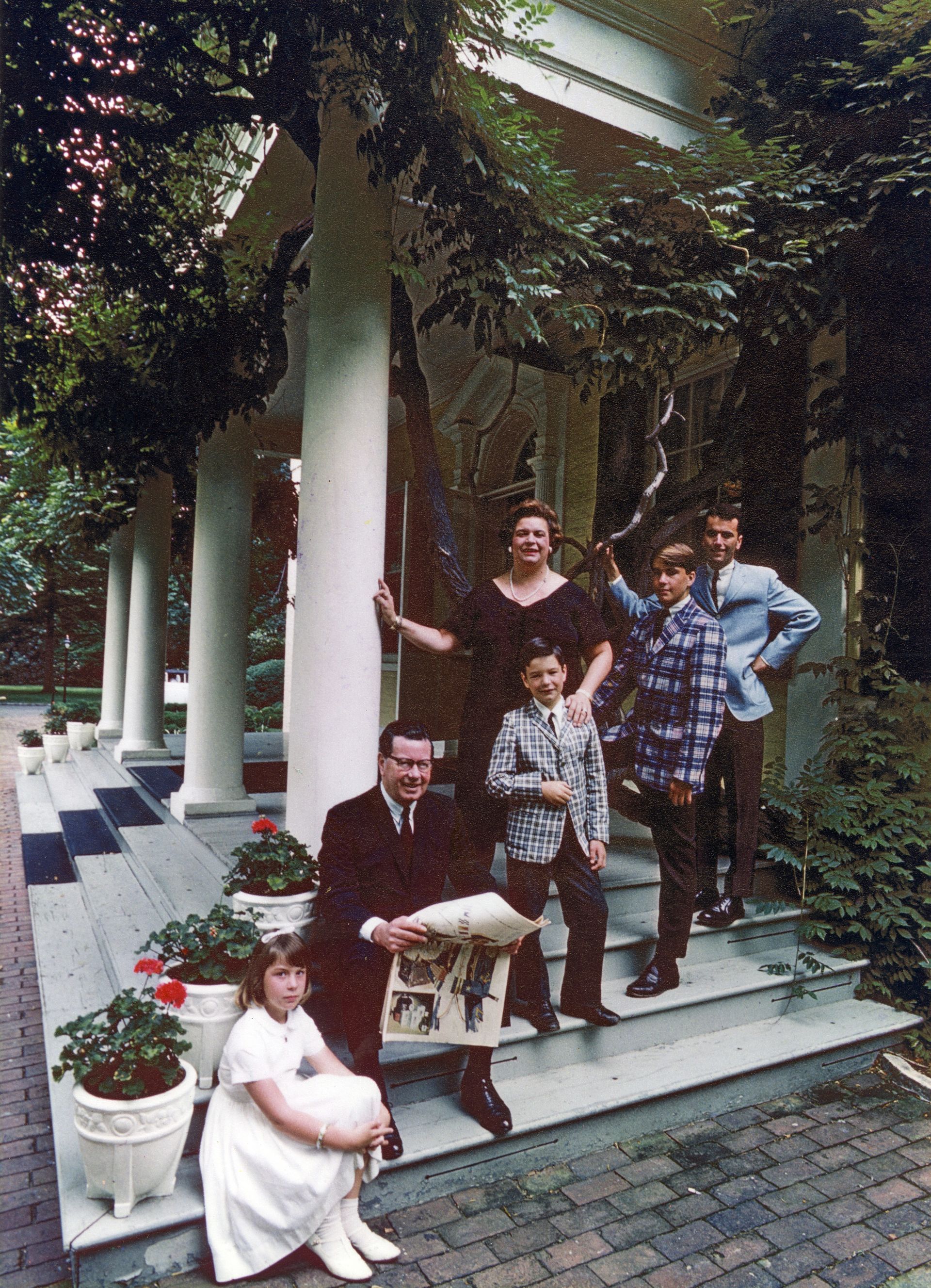 Hughes Family on the front steps of Morven,  c. 1964. Morven Archive.