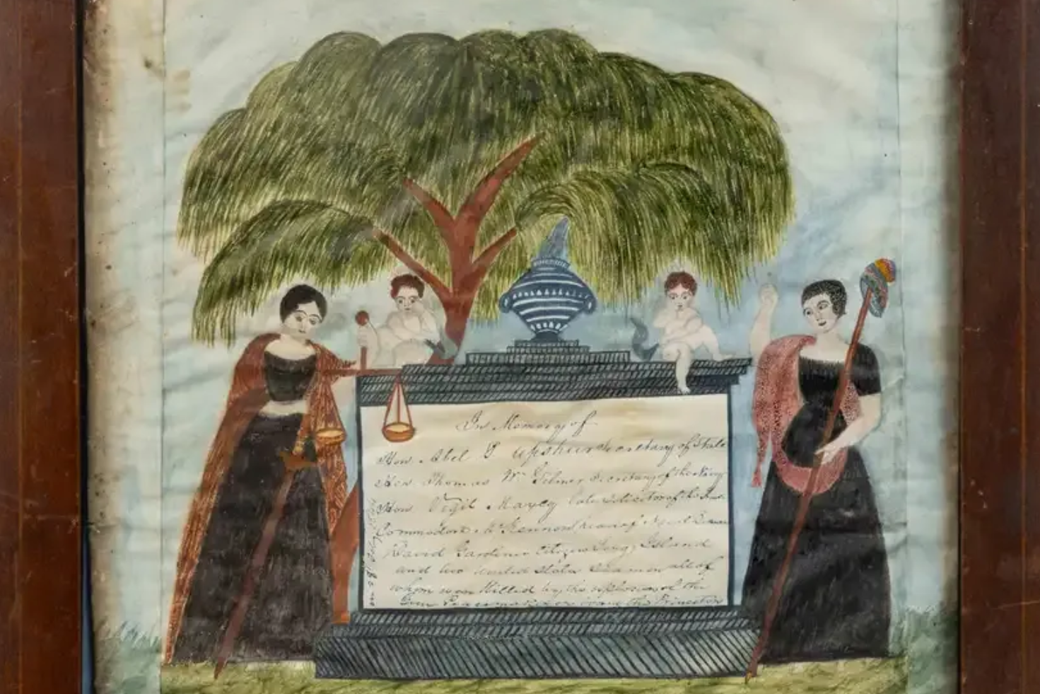 Tea setting on a table, with cups, teapot, and napkins. A window and chairs are in the background.