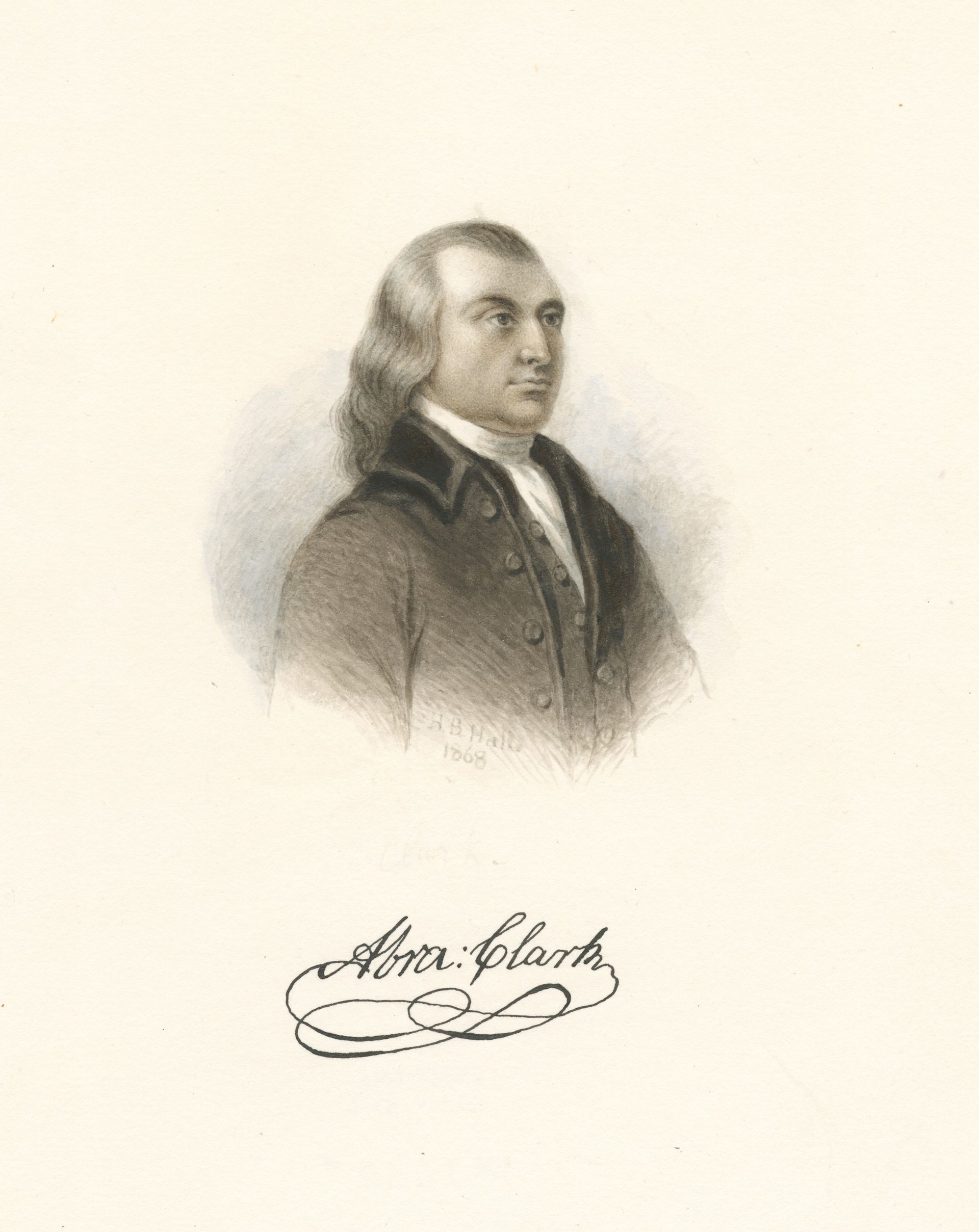 Portrait sketch above a stylized signature on a plain light background