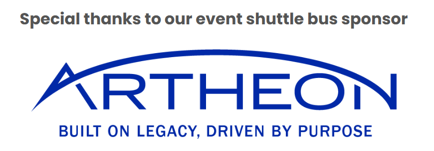 A logo for Artheon, event shuttle bus sponsor, with the tagline 