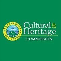 Logo of Mercer County, NJ, Cultural & Heritage Commission: green background, yellow seal with buildings, white text.