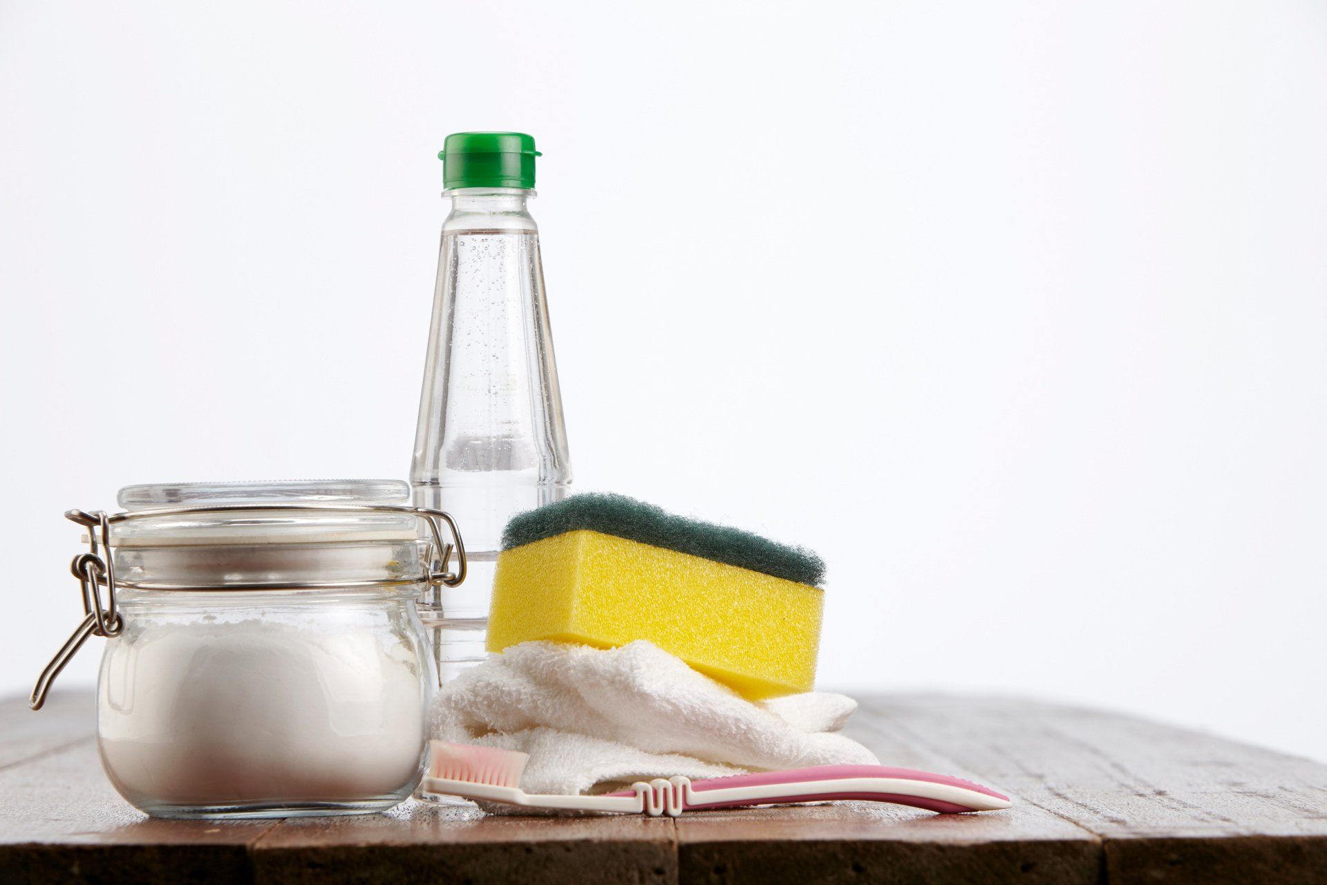 vinegar and baking soda, as well as other cleaning tools