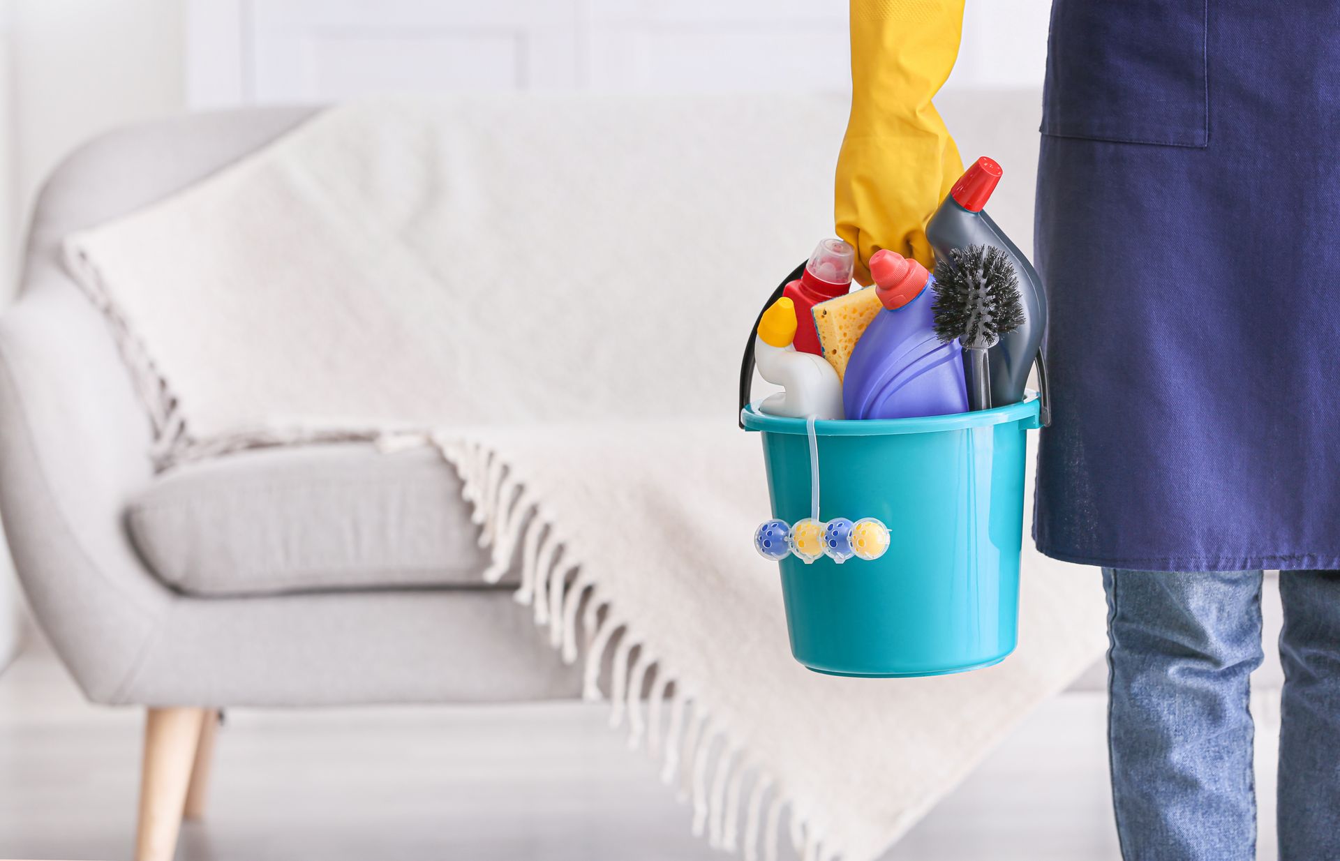 cleaner with set of cleaning supplies
