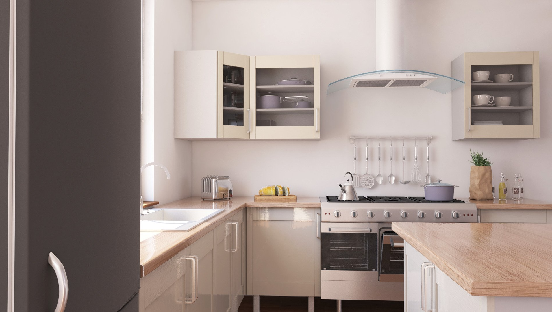 a clean kitchen studio apartment