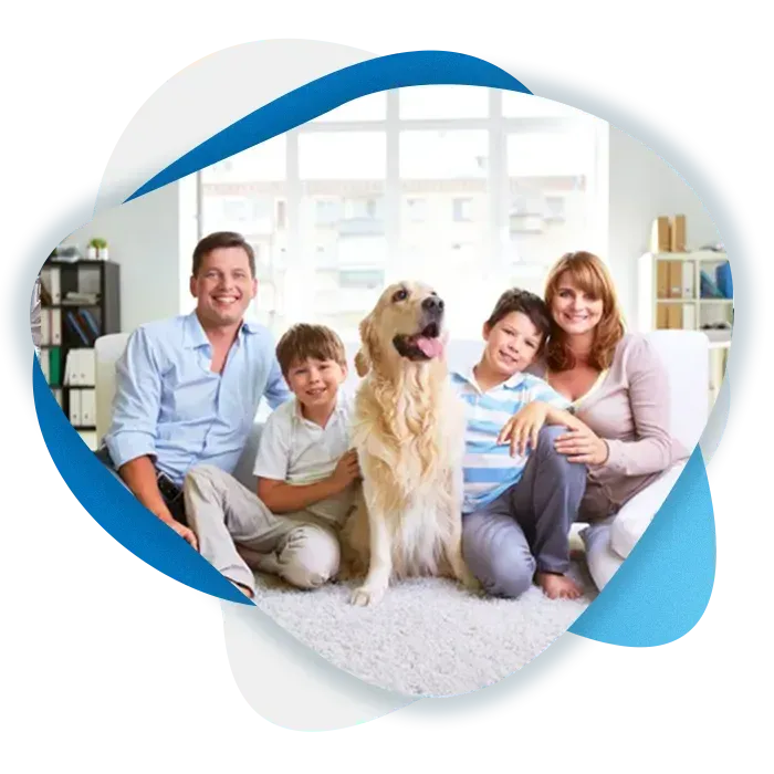 a family together with their dog