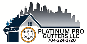 Logo of Platinum Pro Gutters LLC with a raccoon in a gold circle above blue text.