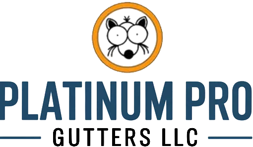 Logo of Platinum Pro Gutters LLC with a raccoon in a gold circle above blue text.