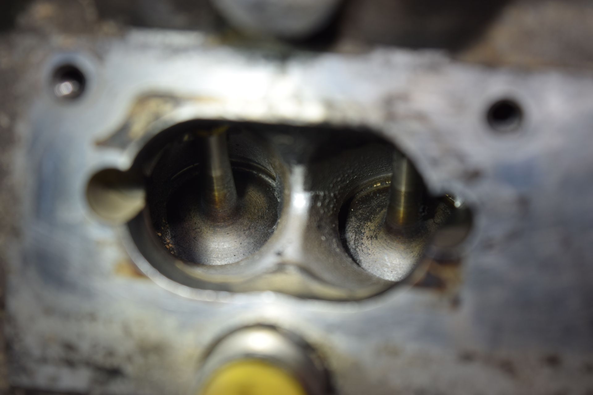 Engine cylinder head with two valves visible, showing internal components. | Autobahn Performance Inc