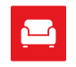 White armchair icon on a red square. | Autobahn Performance Inc