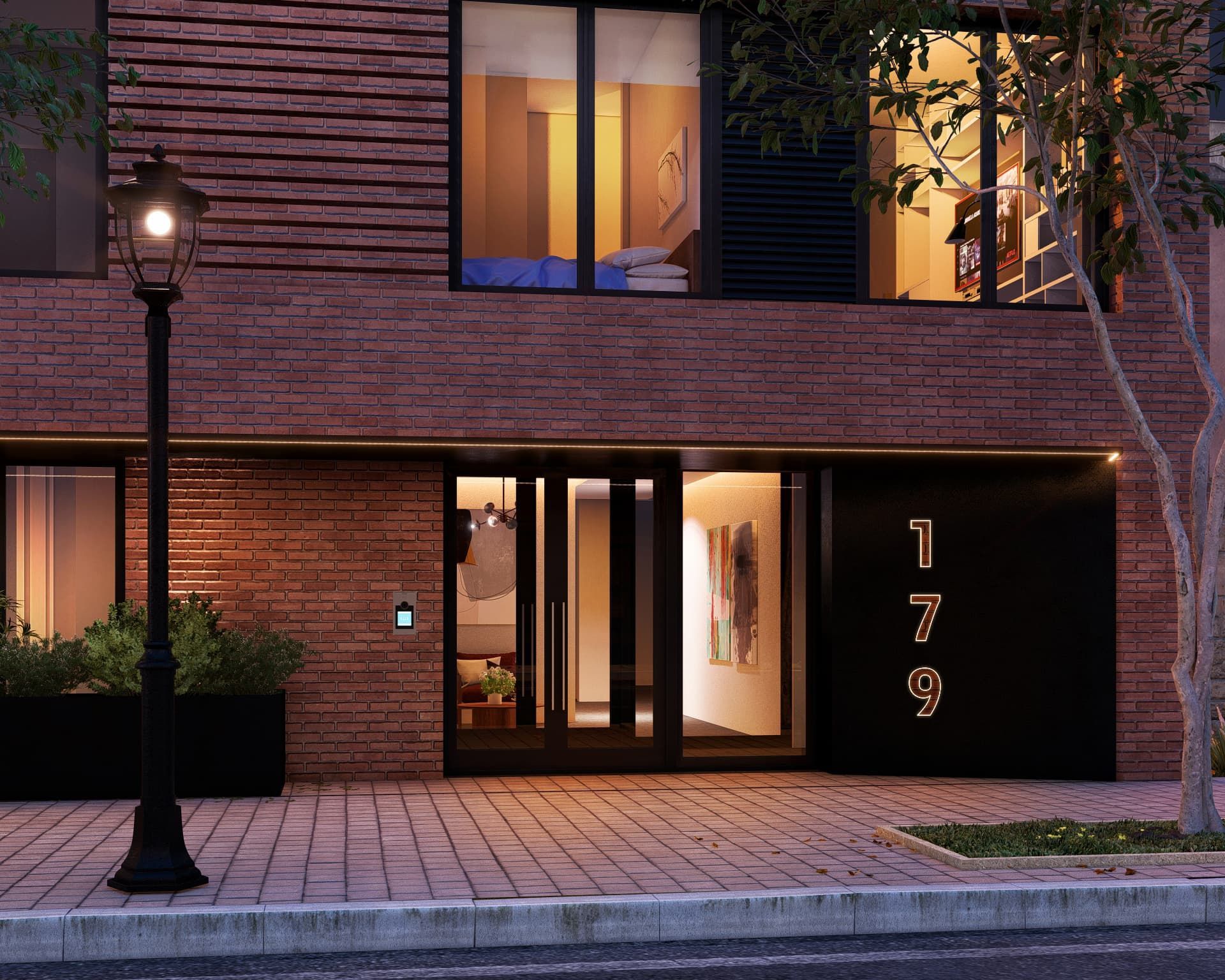 A brick building with the number 1 and 9 on it