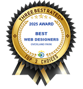 Three Best Rated award badge for Best Web Designers in Overland Park, 2025. Gold and black ribbon with stars.