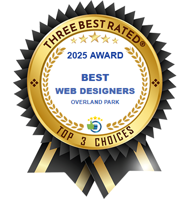 Three Best Rated award badge for Best Web Designers in Overland Park, 2025. Gold and black ribbon with stars.