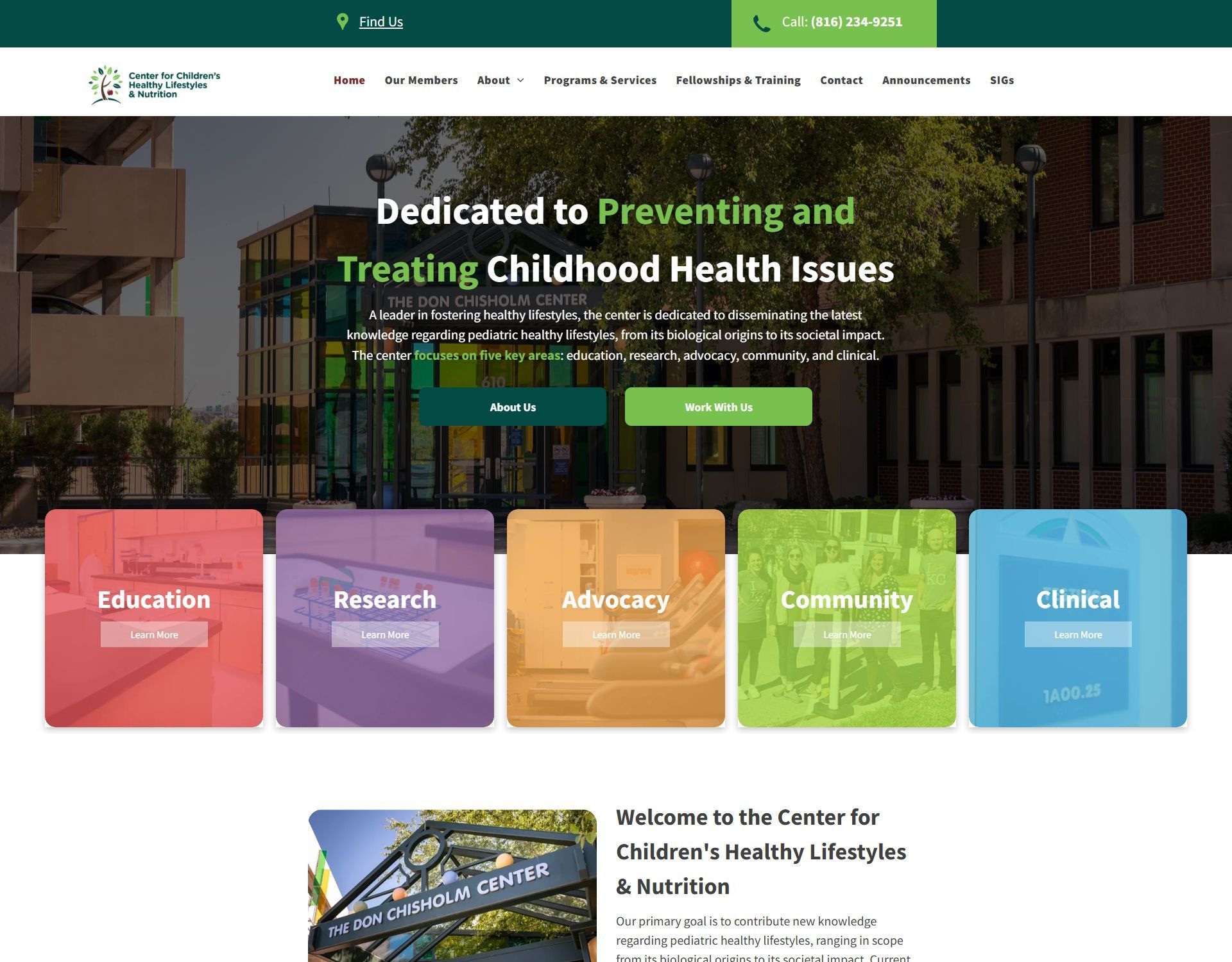 Children's healthy lifestyles website homepage
