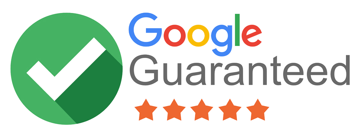 Google Guaranteed badge: Green circle with white checkmark, Google logo, 