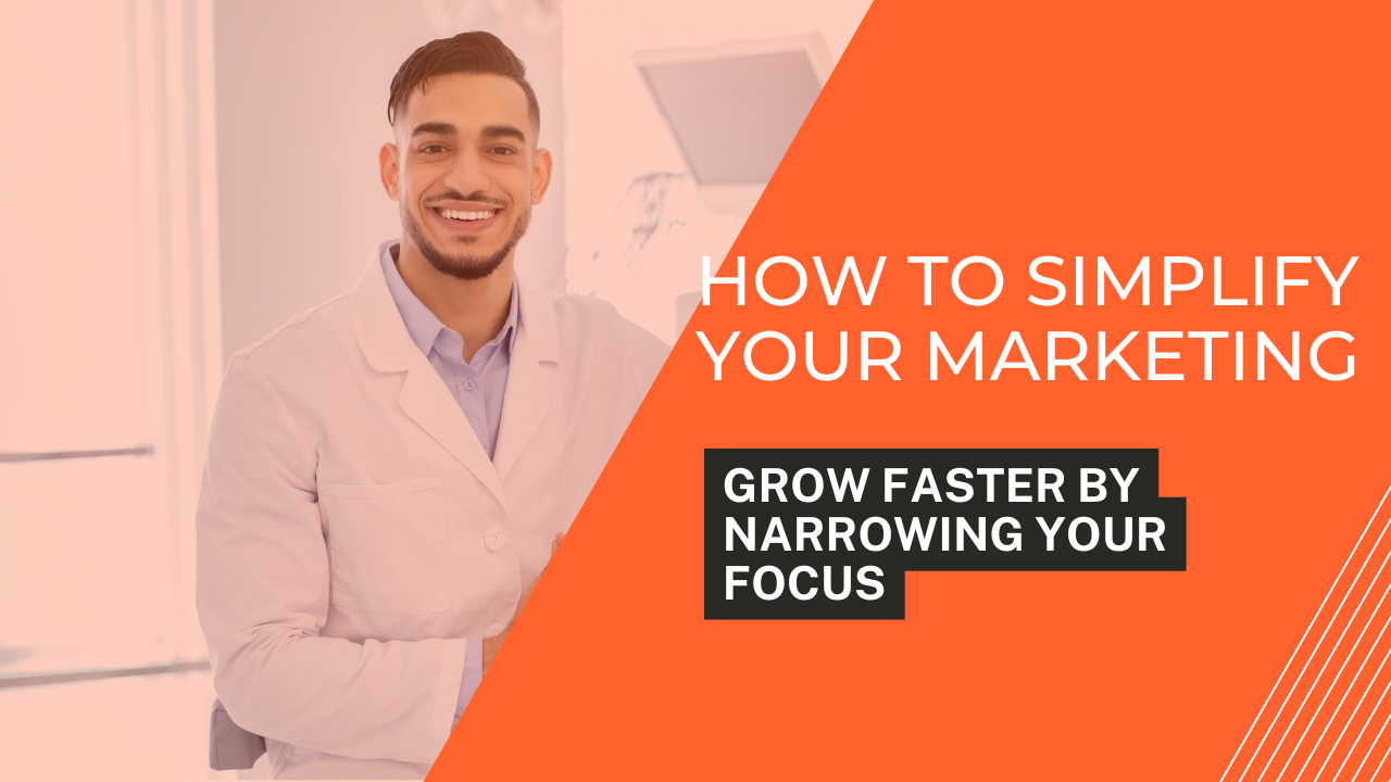 Man in white coat smiles, orange background with text