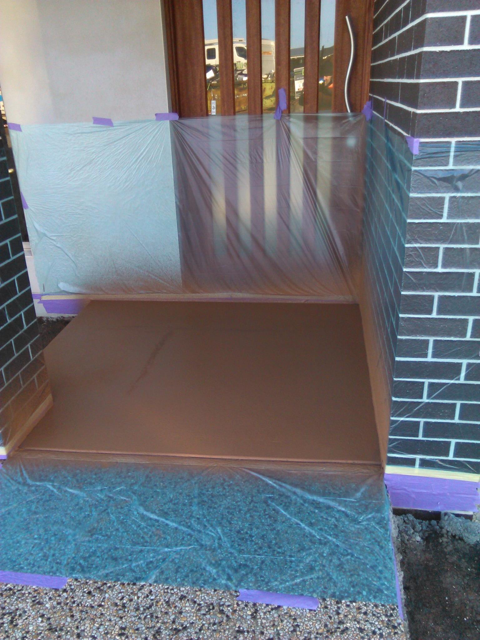 Washed, primed, sprayed and sealed. Chocolate base colour with white and charcoal coloured fleck.